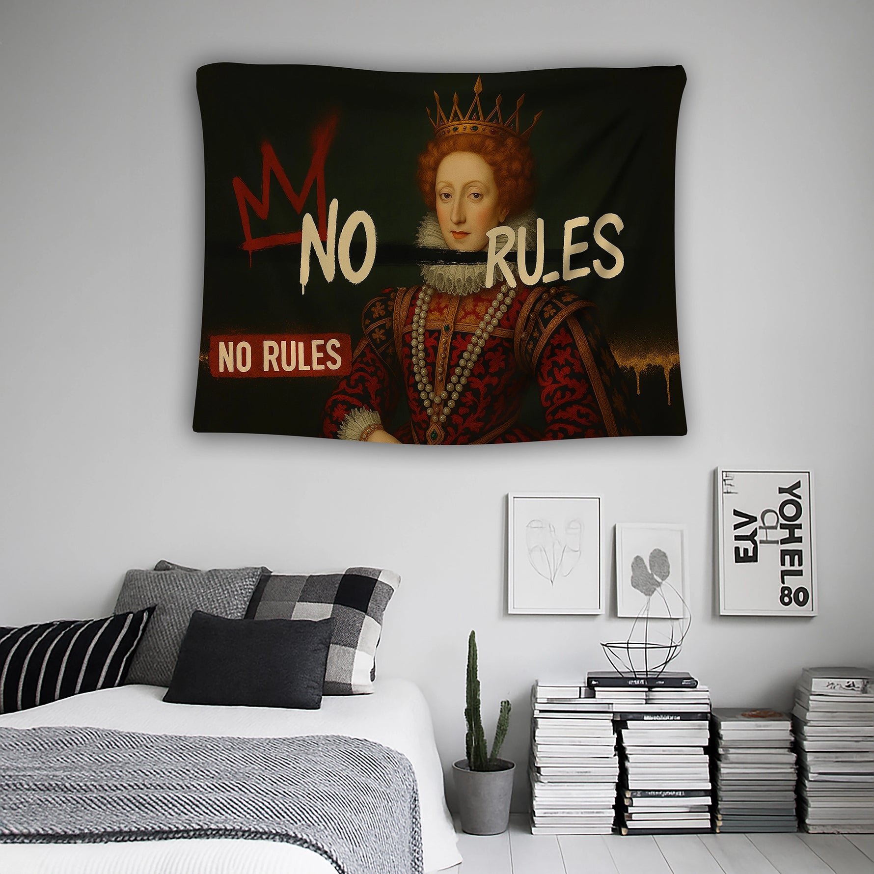 Tarihi portre sanatını modern tipografi ve neon ışık çizgileriyle yeniden yorumlayan FabricUp duvar örtüsü, loft ve genç odaları için güçlü bir odak noktası oluşturur. Yüksek kaliteli baskı teknolojisi sayesinde renkler doygun, görsel etkisi uzun süre canlı kalır.