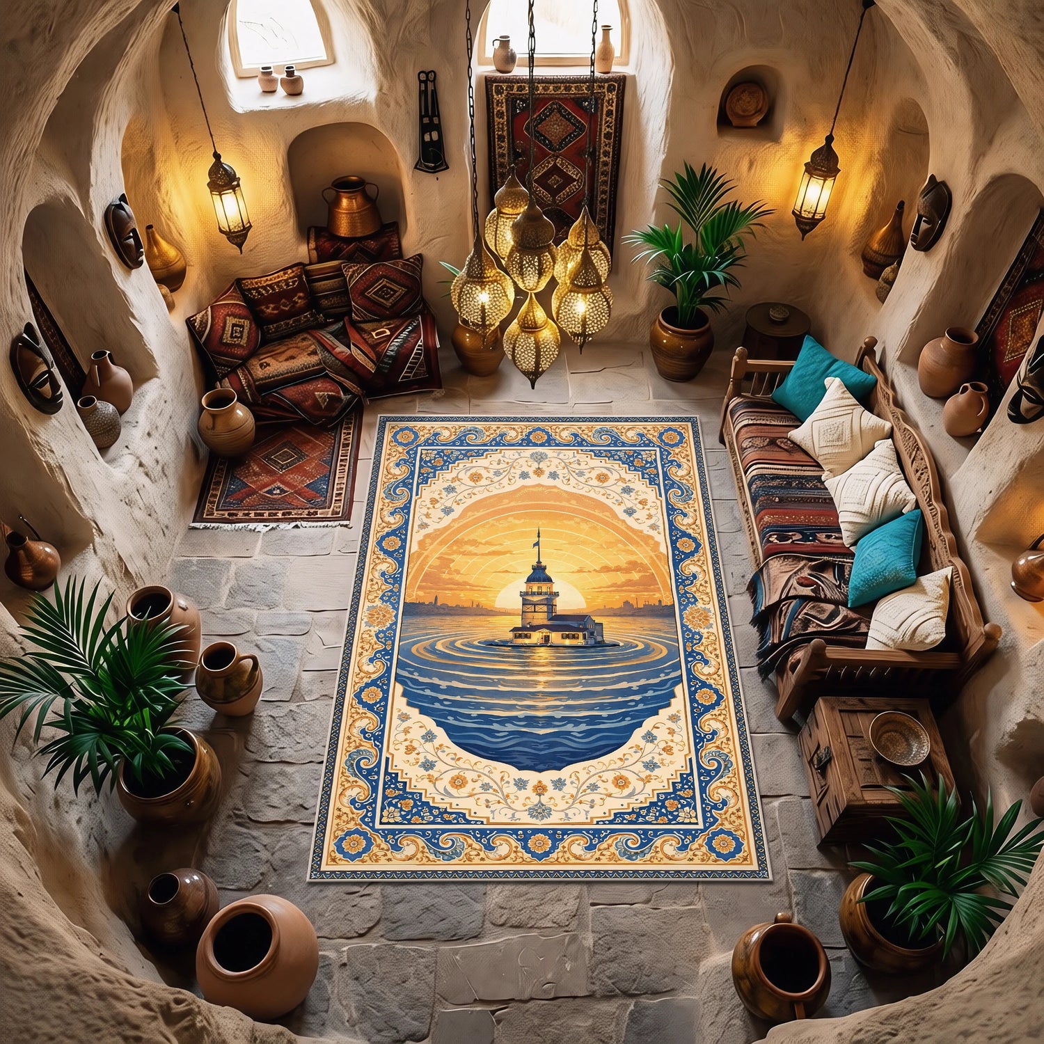 Kız Kulesi Gün Işığı Desenli Dokuma Yüzey Halı