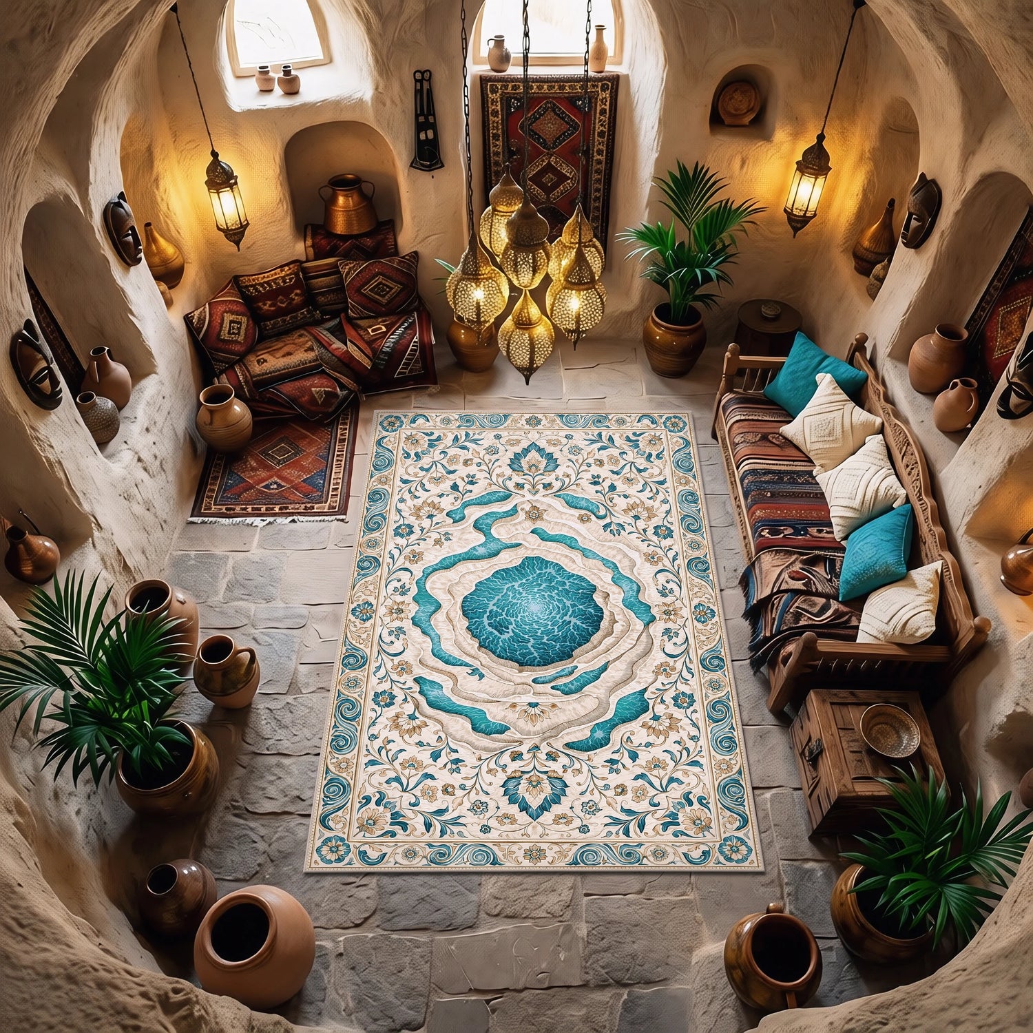 Pamukkale Travertenleri Detaylı Dokuma Yüzey Halı