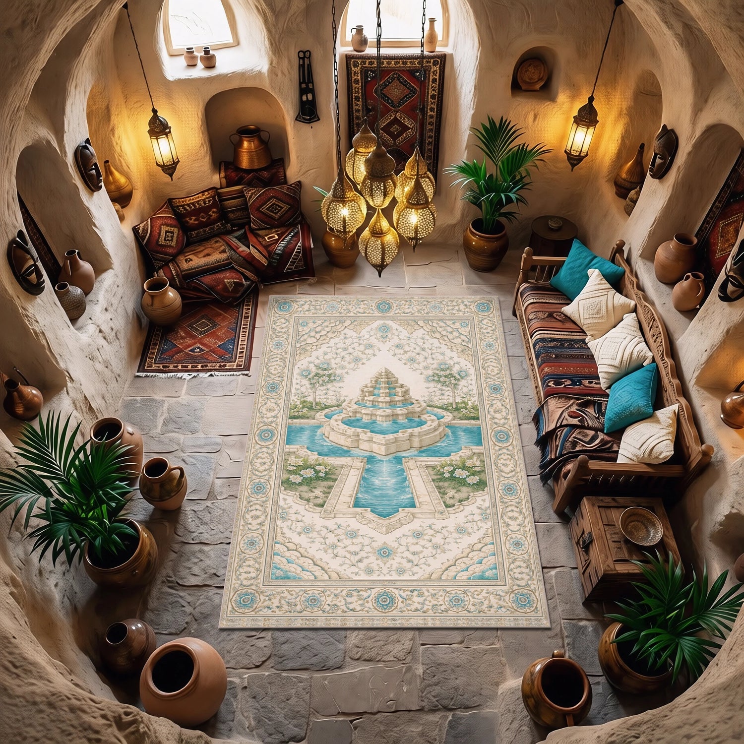 Pamukkale Travertenleri Su Temalı Dokuma Yüzey Halı