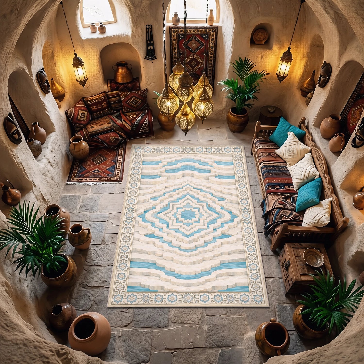 Pamukkale Travertenleri Katman Desenli Dokuma Yüzey Halı