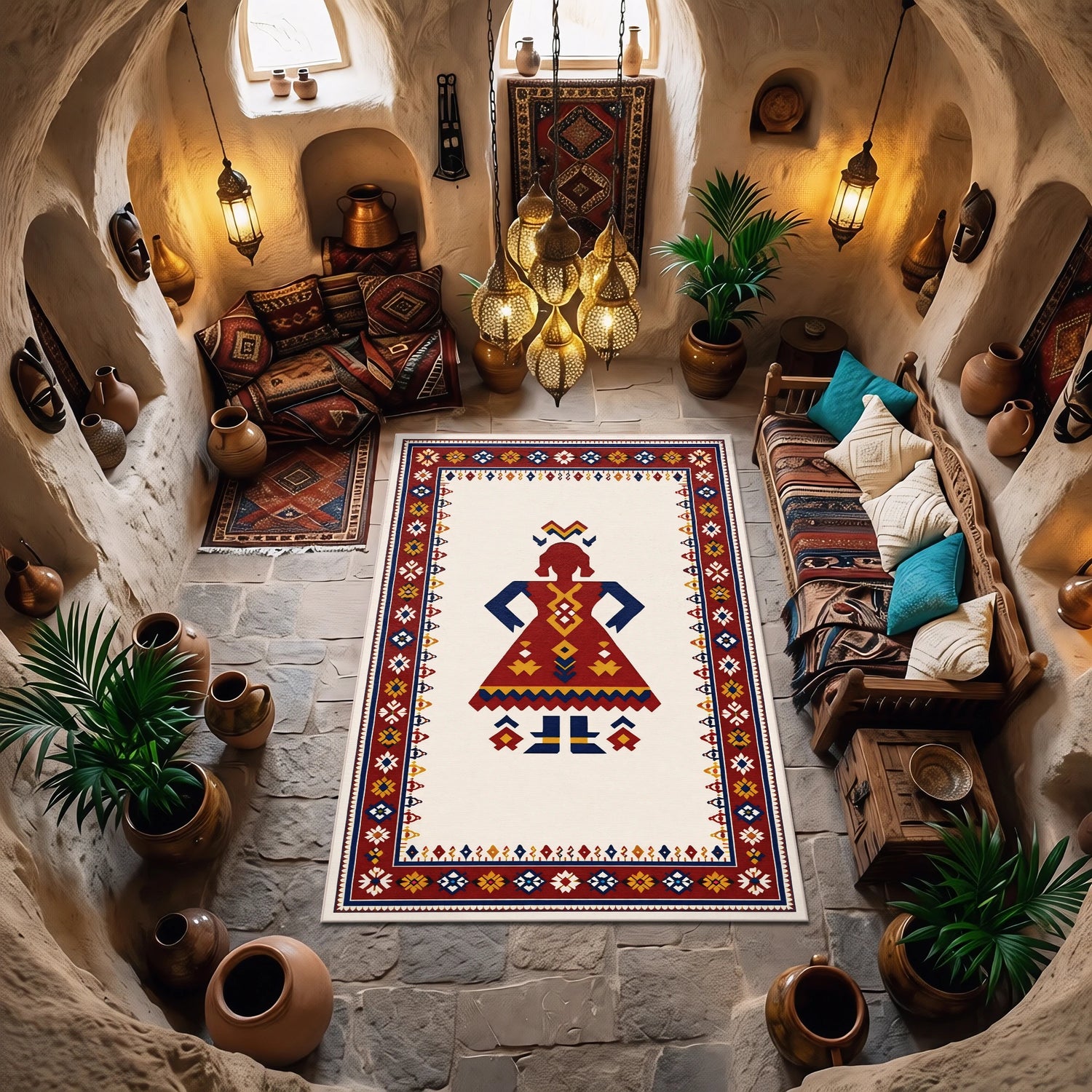 Anadolu Motifli Etnik Dokuma Yüzey Kilim Tarzı Modern Halı