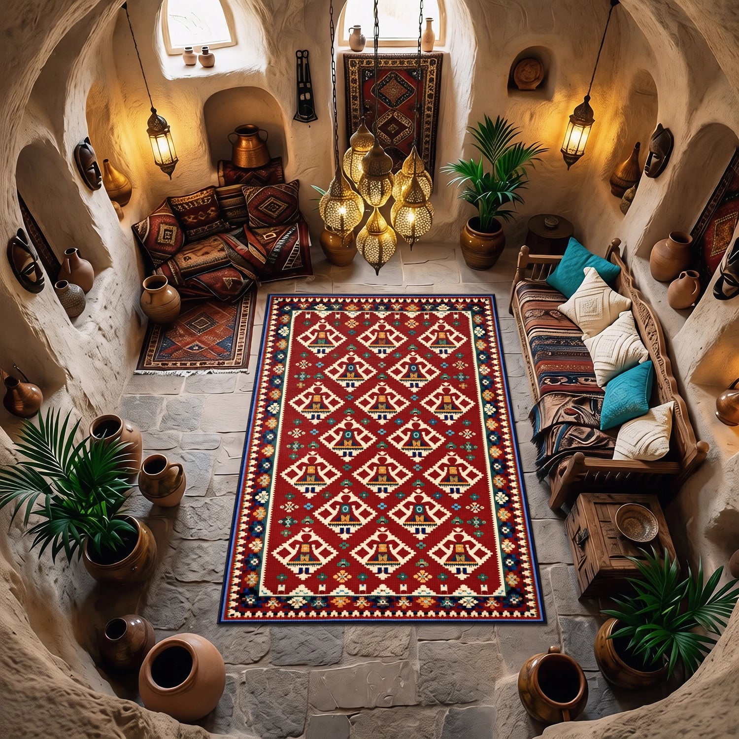 Anadolu Motifli Etnik Desenli Otantik Kilim Tarzı Halı