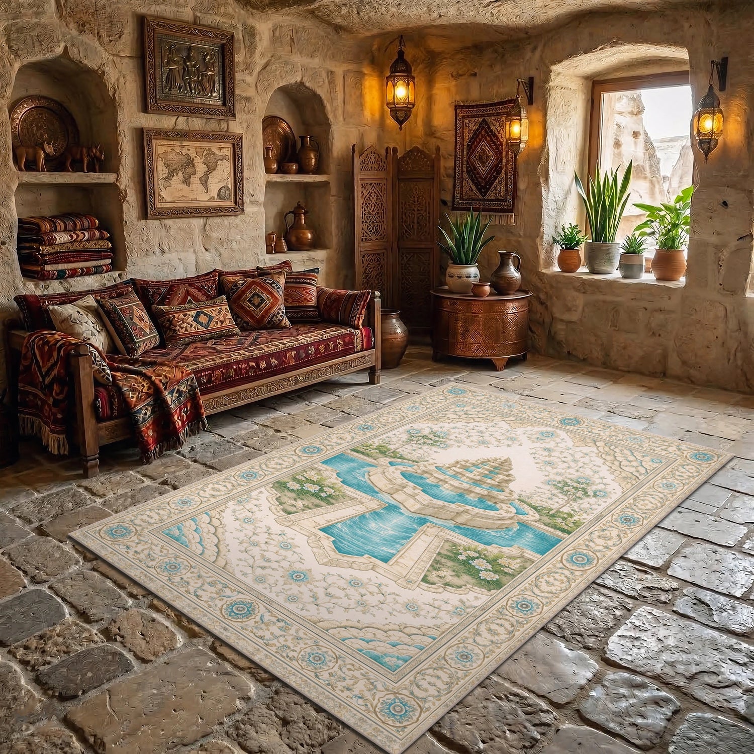 Pamukkale Travertenleri Su Temalı Dokuma Yüzey Halı