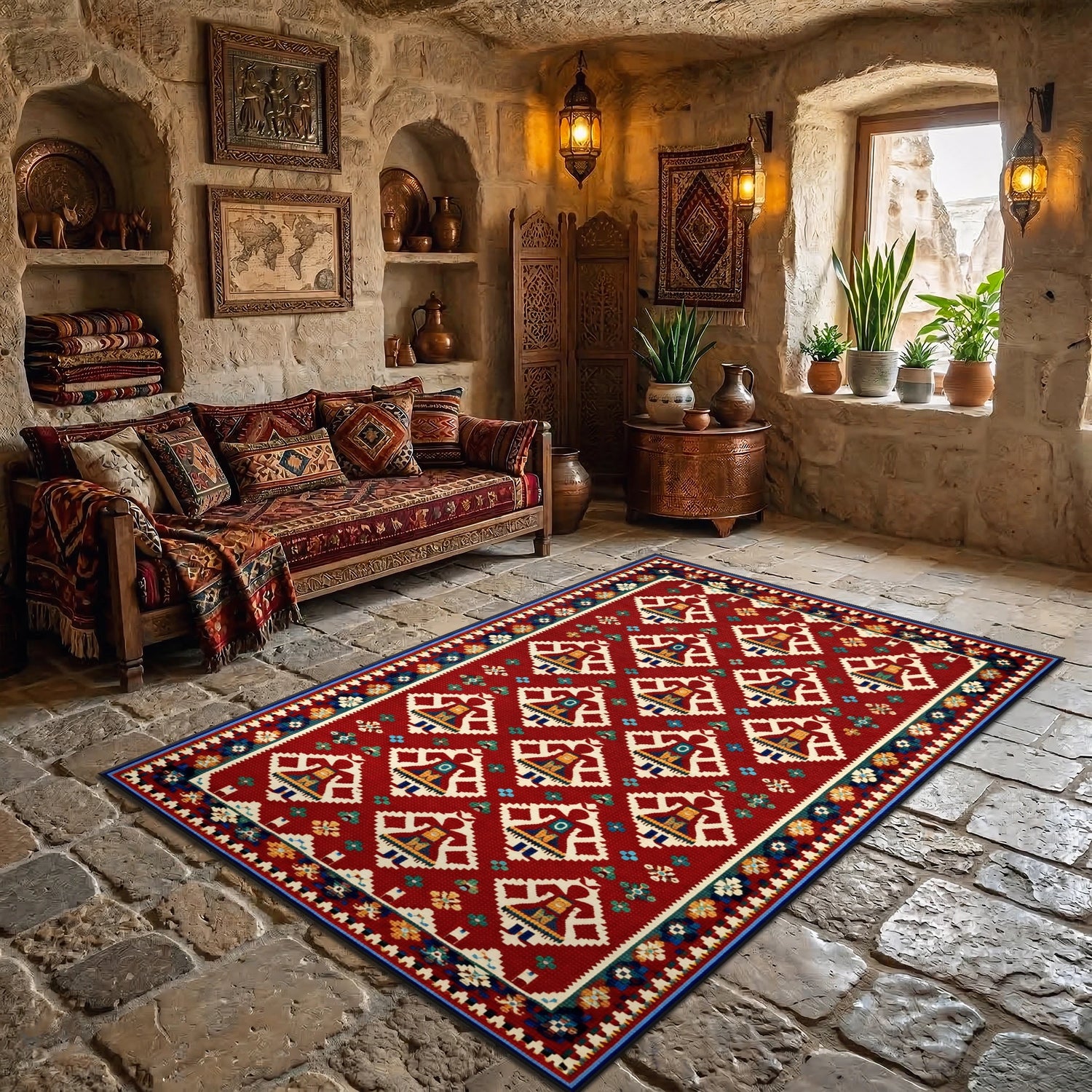 Anadolu Motifli Etnik Desenli Otantik Kilim Tarzı Halı