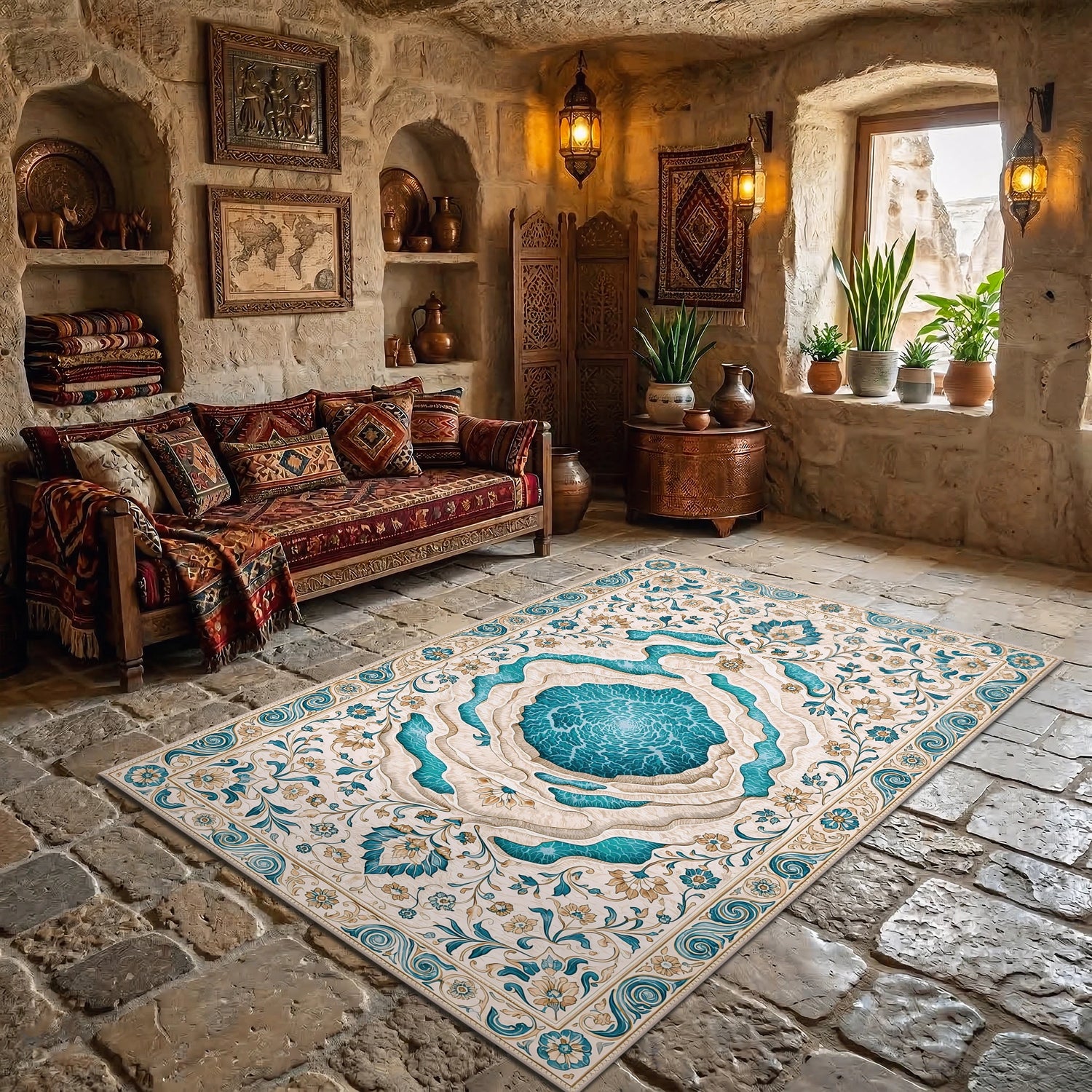 Pamukkale Travertenleri Detaylı Dokuma Yüzey Halı