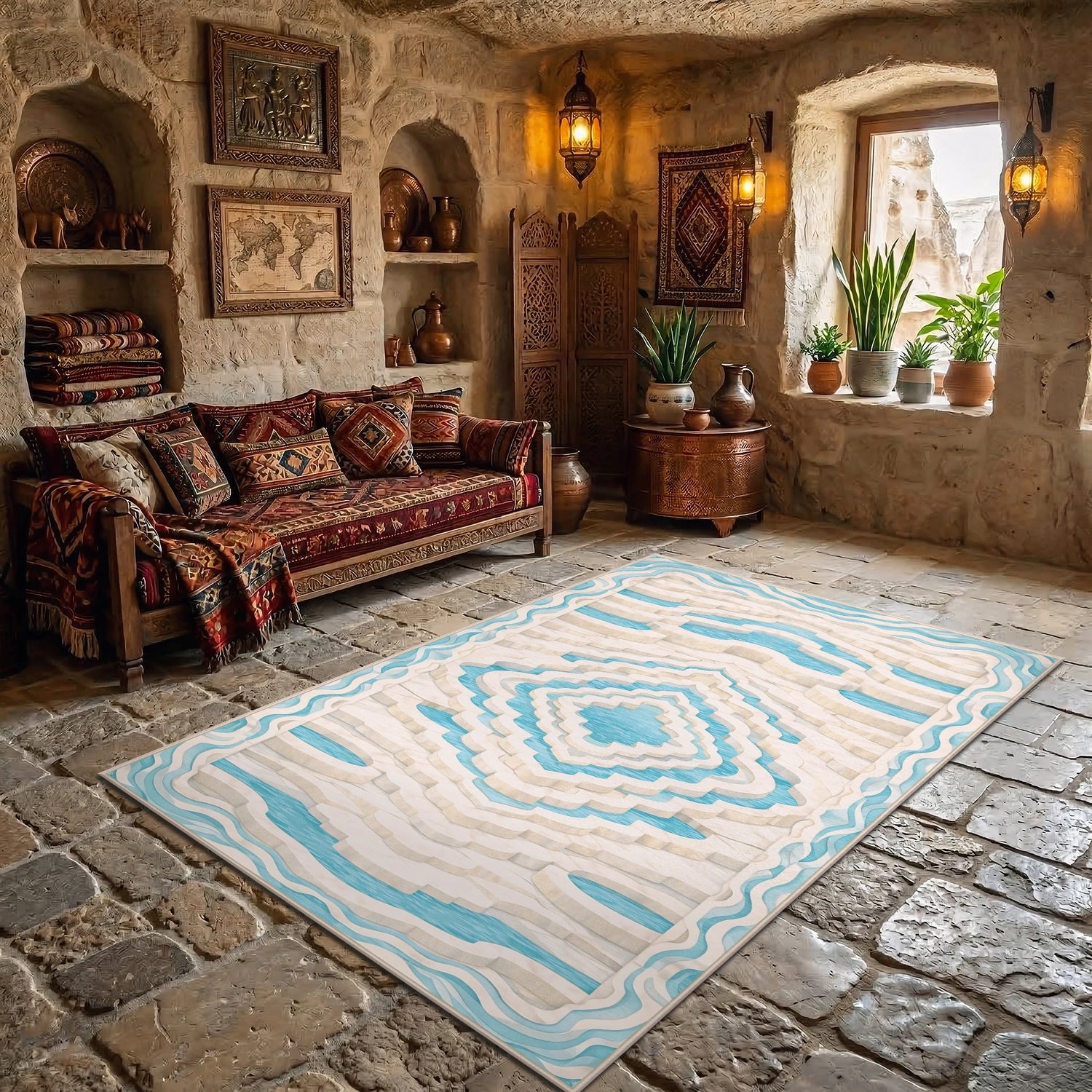 Pamukkale Traverten Desenli Dokuma Yüzey Halı