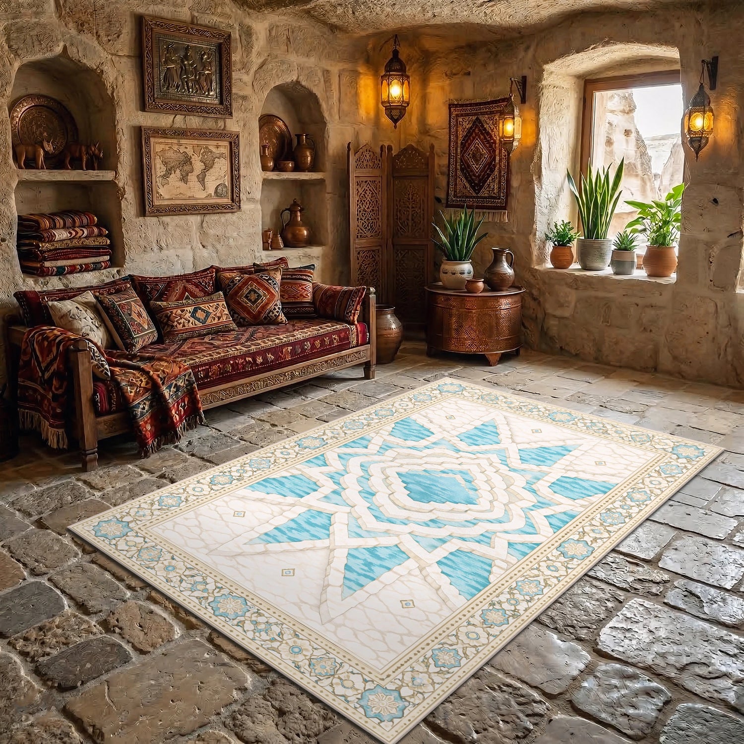 Pamukkale Travertenleri Yıldız Desenli Dokuma Yüzey Halı