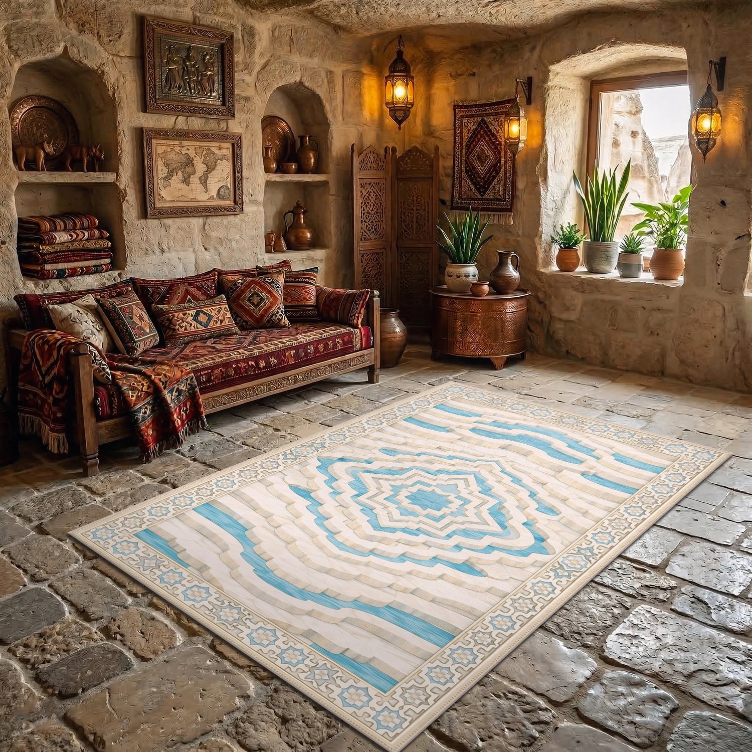 Pamukkale Travertenleri Katman Desenli Dokuma Yüzey Halı