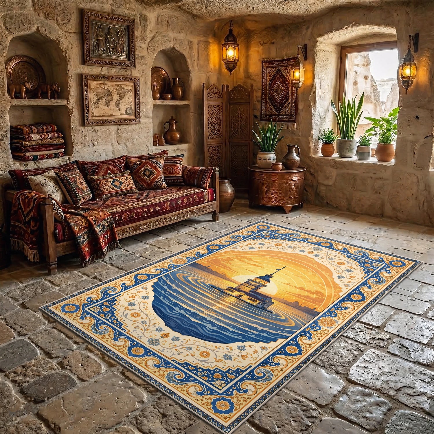 Kız Kulesi Gün Işığı Desenli Dokuma Yüzey Halı