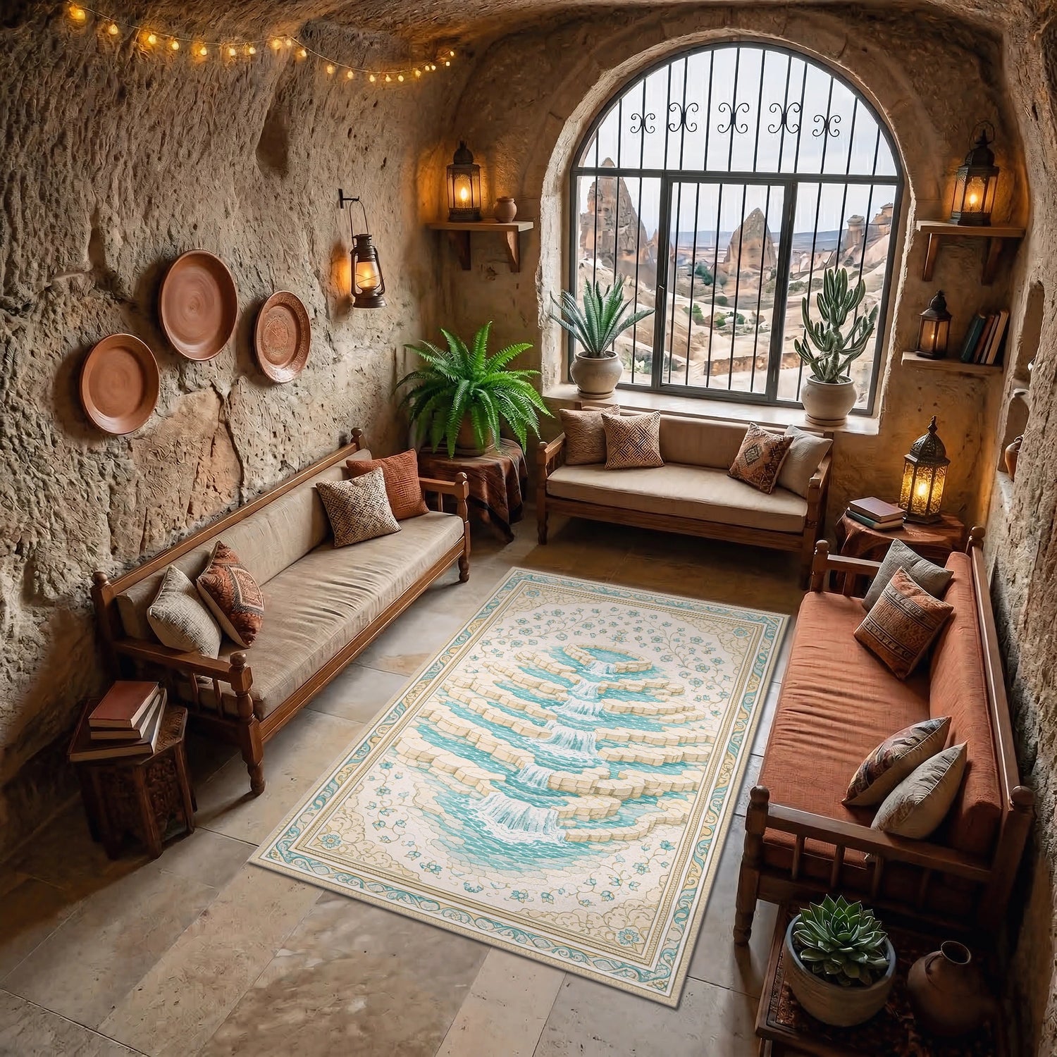 Pamukkale Travertenleri Şelale Desenli Dokuma Yüzey Halı