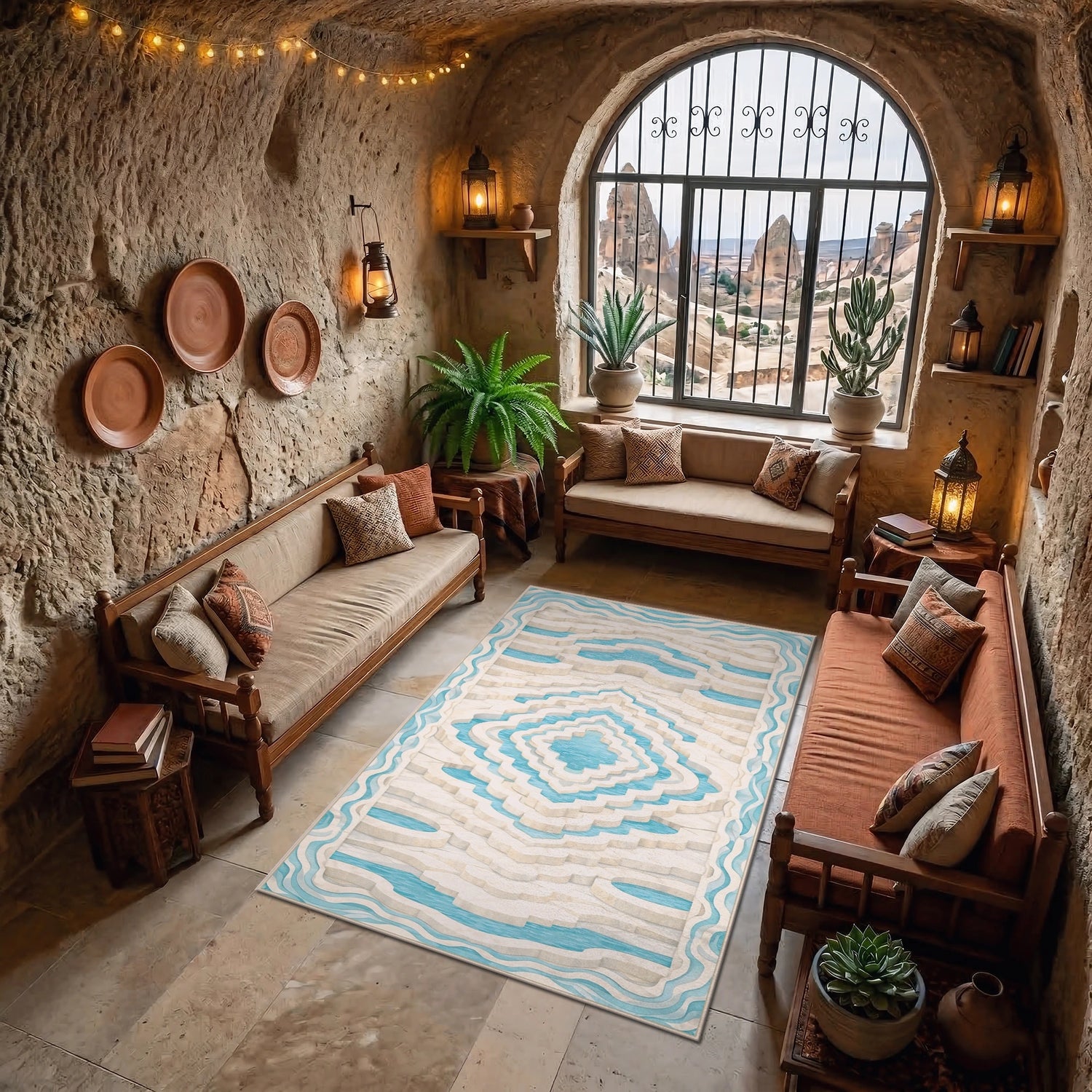 Pamukkale Traverten Desenli Dokuma Yüzey Halı