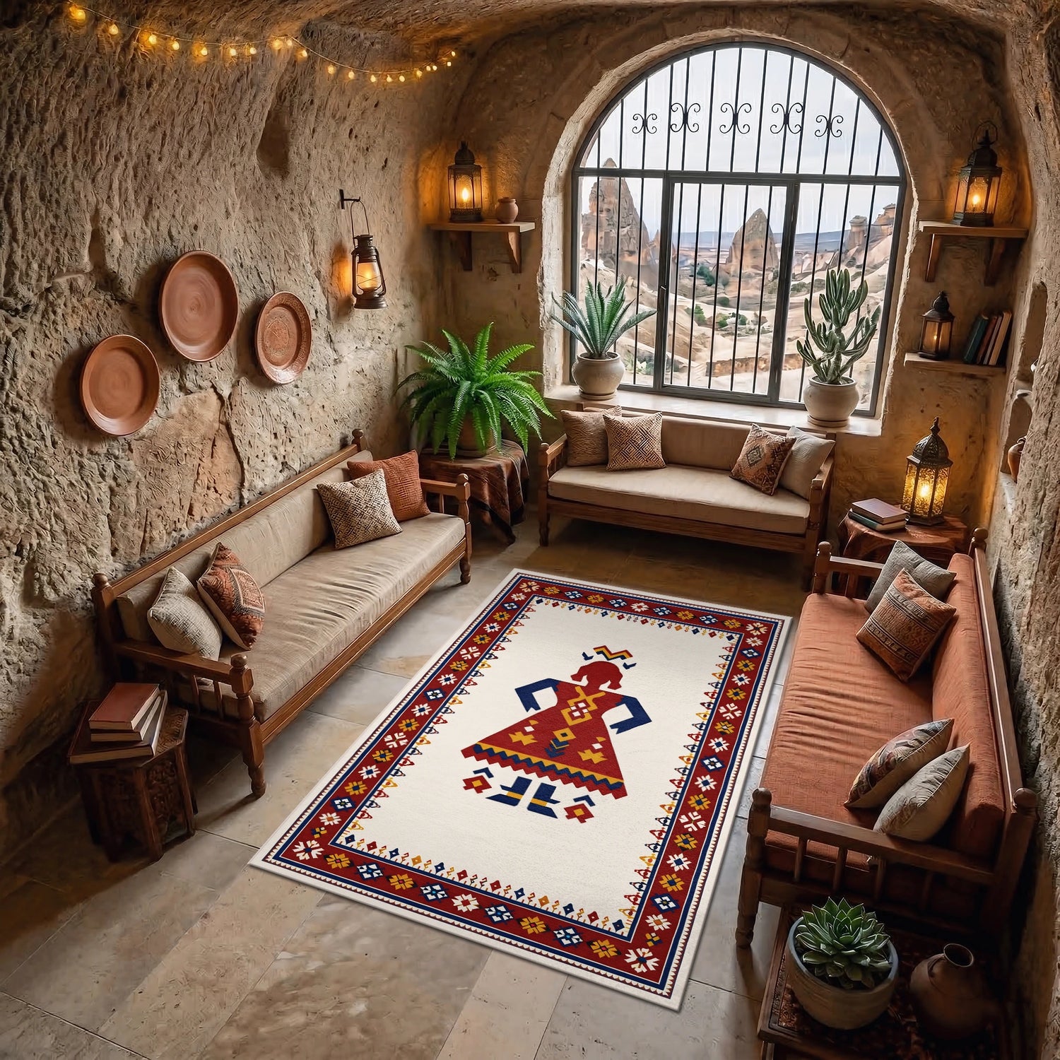 Anadolu Motifli Etnik Dokuma Yüzey Kilim Tarzı Modern Halı