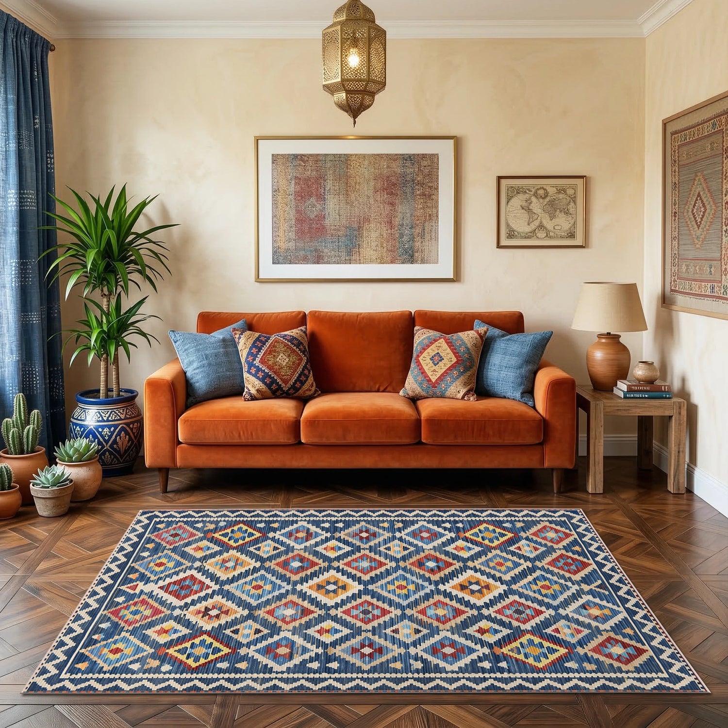Etnik Geometrik Desenli Anadolu Kilim Tarzı Modern Halı