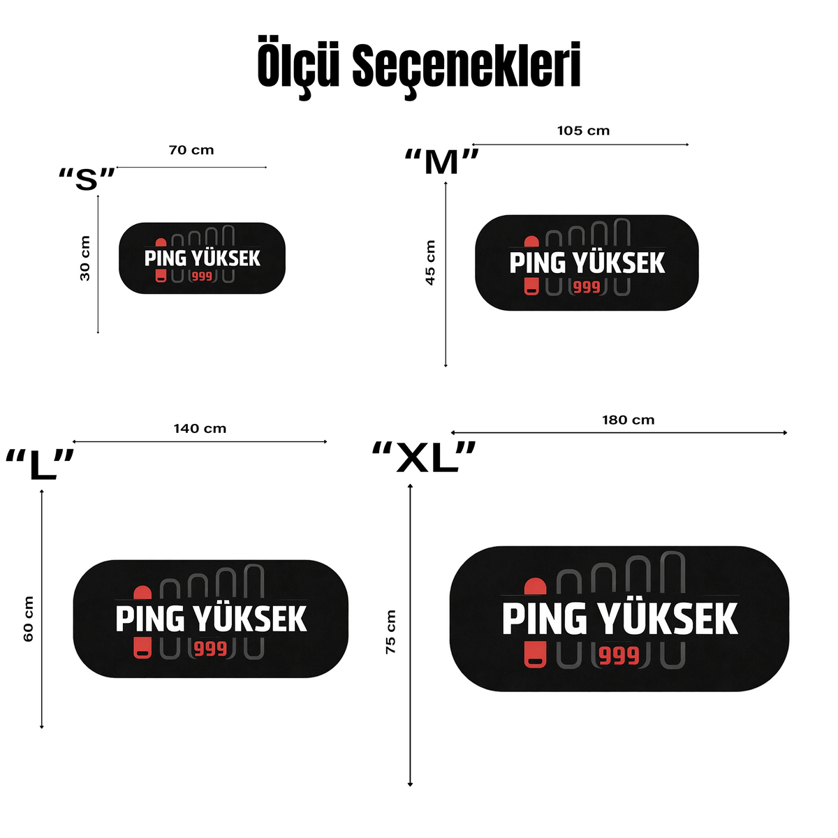 Bilgisayar oyunları konseptli, siyah renkli ve PİNG YÜKSEK (999) yazılı dekoratif halı. Gri U-grafikleriyle zenginleştirilmiş, kaymaz tabanlı, yıkanabilir ve oyuncu masası önüne uygun oval formlu modern tematik halı.