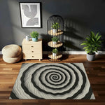Siyah Beyaz Hipnotik Spiral Desenli Modern Salon Halısı