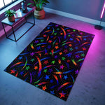 Neon Yıldız Yağmuru Desenli Siyah Modern Salon ve Genç Odası Halısı