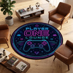 player-one-lounge-hali-neon-gaming-gamepad-pixel-siyah-zemin-yuvarlak-desenli