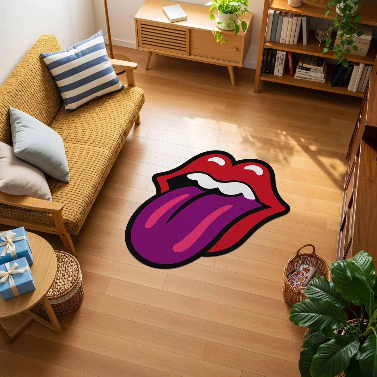 Mor Dil ve Kırmızı Dudak Figürlü Pop-Art Tasarım Halı