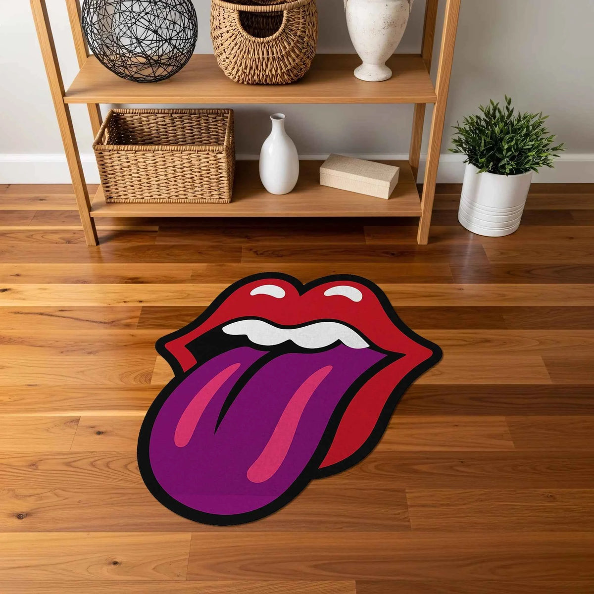 Mor Dil ve Kırmızı Dudak Figürlü Pop-Art Tasarım Halı