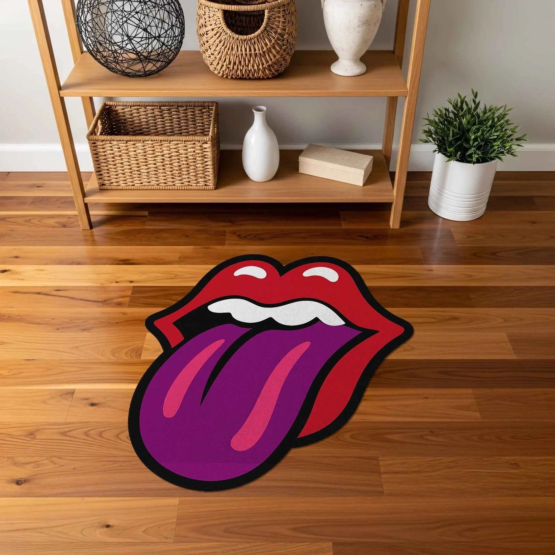 Mor Dil ve Kırmızı Dudak Figürlü Pop-Art Tasarım Halı