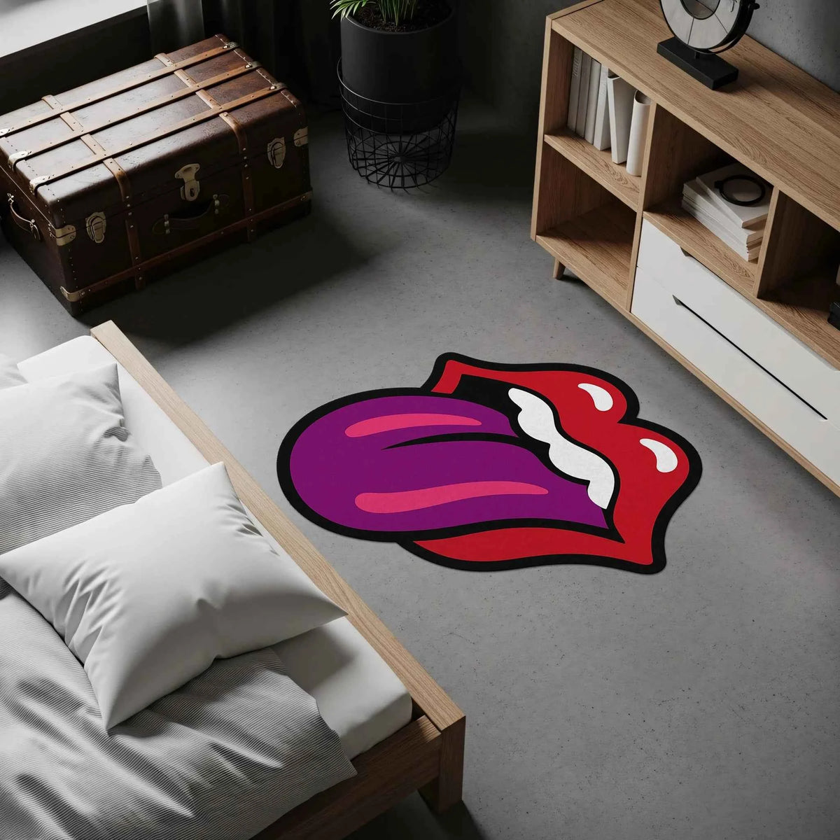 Mor Dil ve Kırmızı Dudak Figürlü Pop-Art Tasarım Halı
