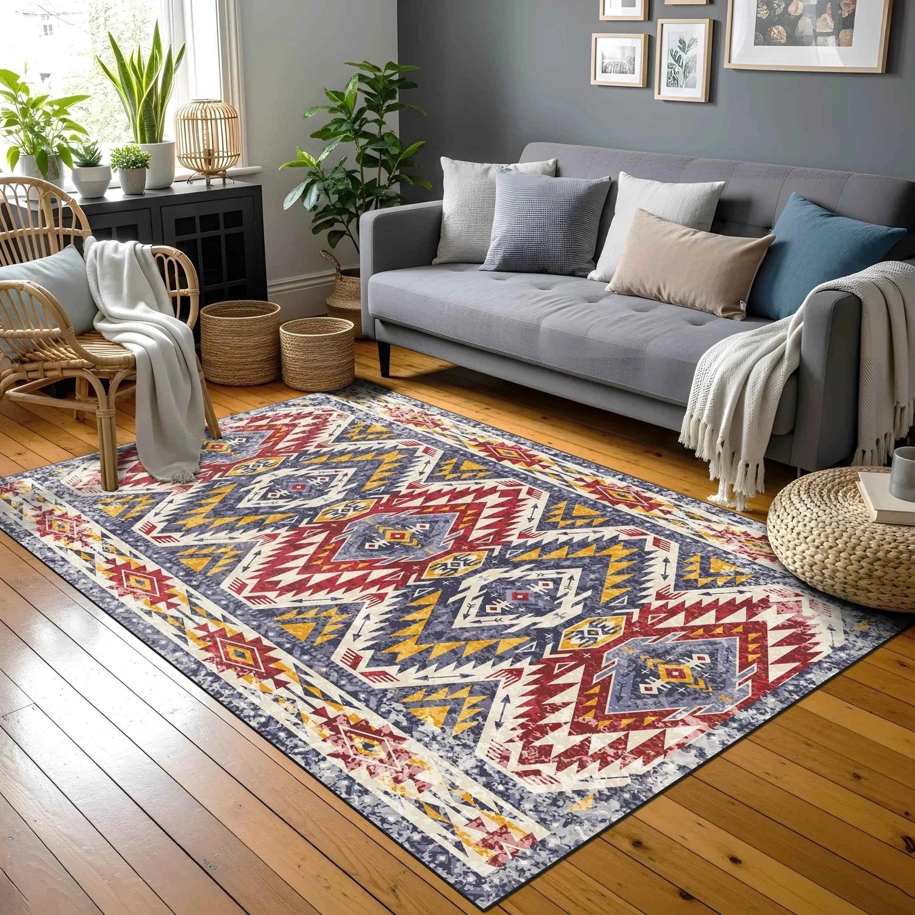 Etnik Desenli ve Geometrik Kilim Motifli Modern Halı
