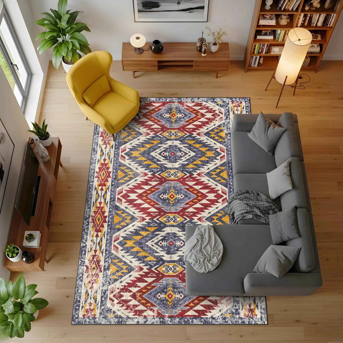 Etnik Desenli ve Geometrik Kilim Motifli Modern Halı