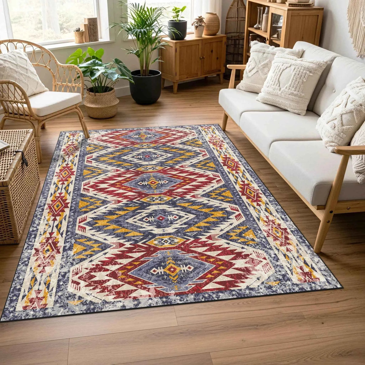 Etnik Desenli ve Geometrik Kilim Motifli Modern Halı