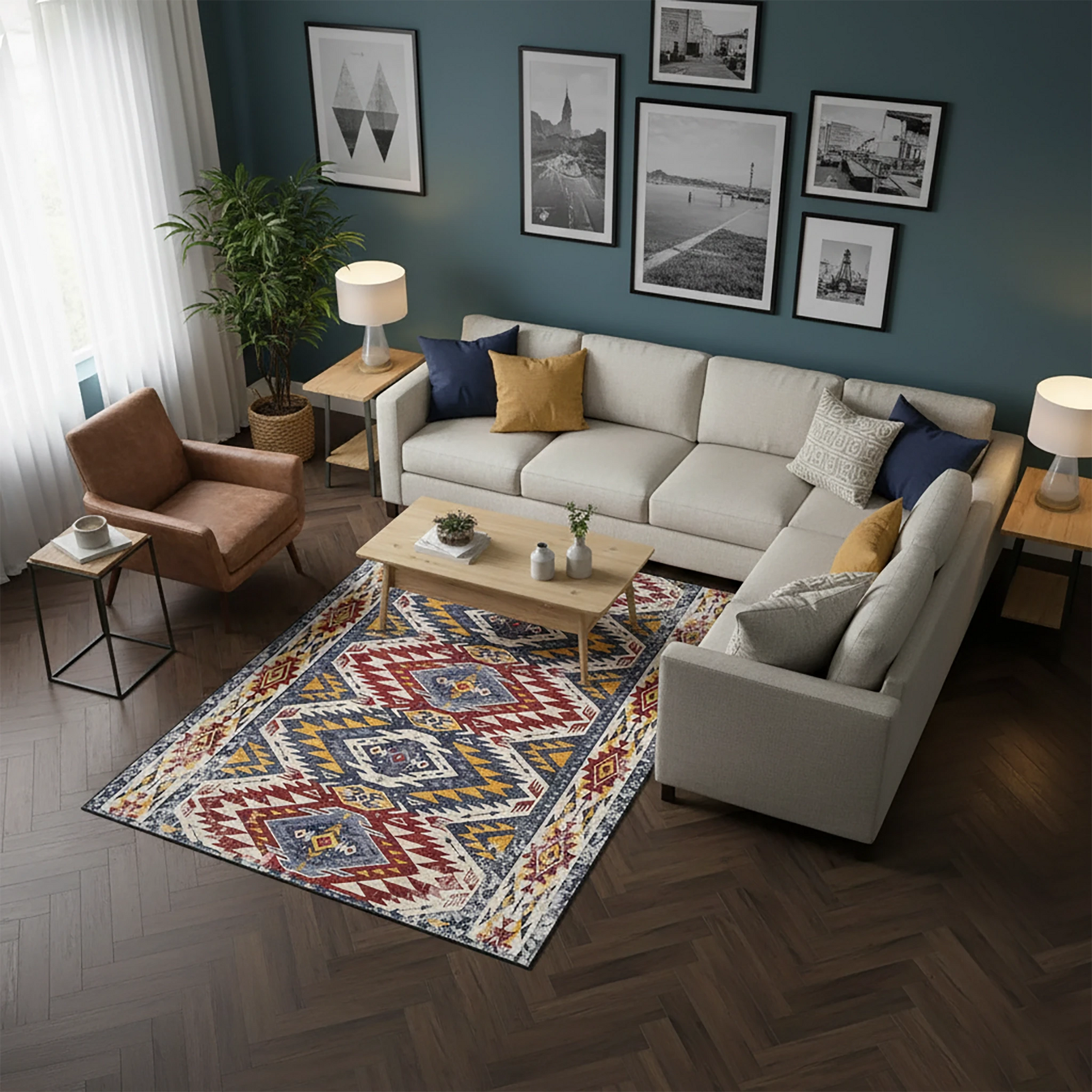 Etnik Desenli ve Geometrik Kilim Motifli Modern Halı