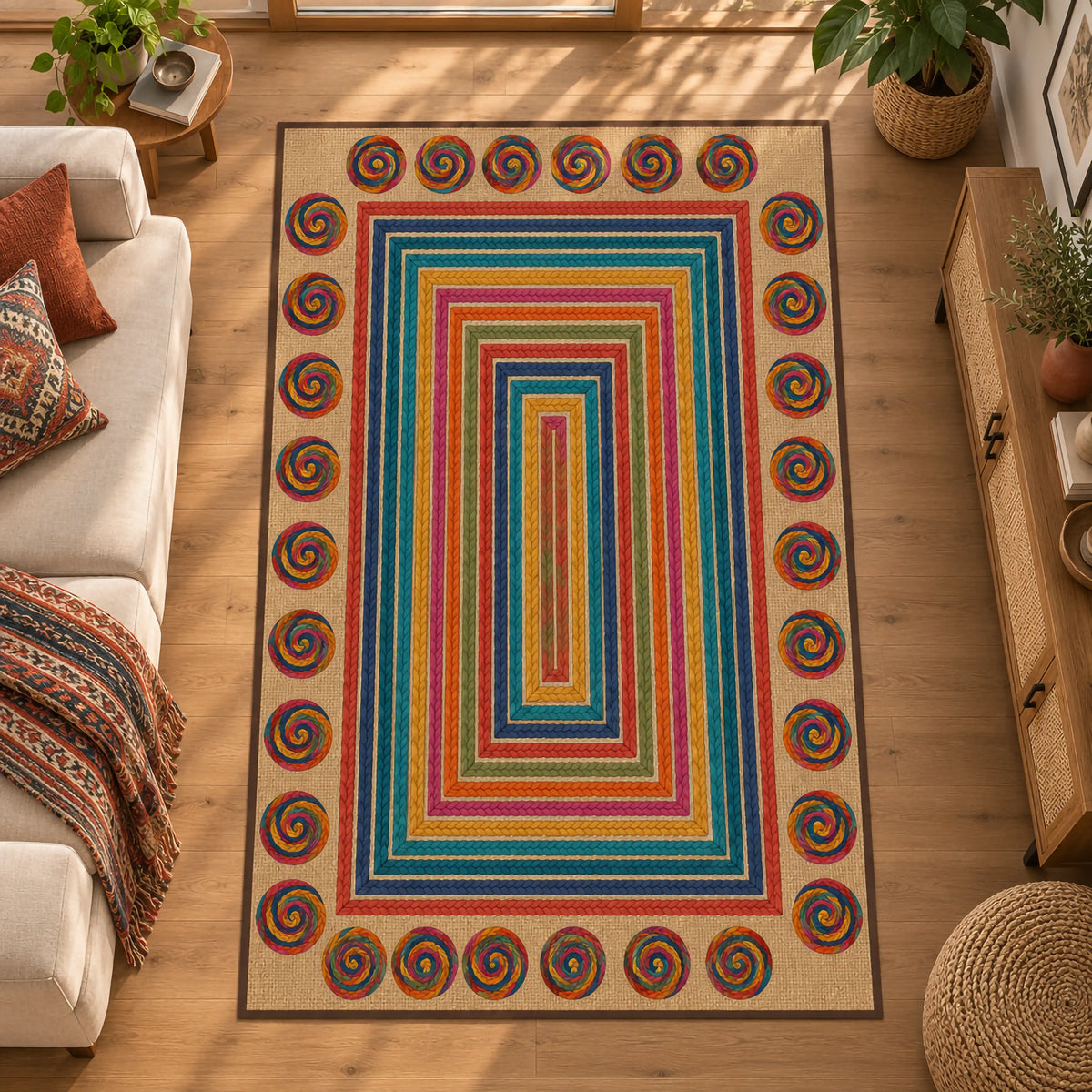  renkli-spiral-motifli-jut-gorunumlu-hali-bohem-geometrik-salon
