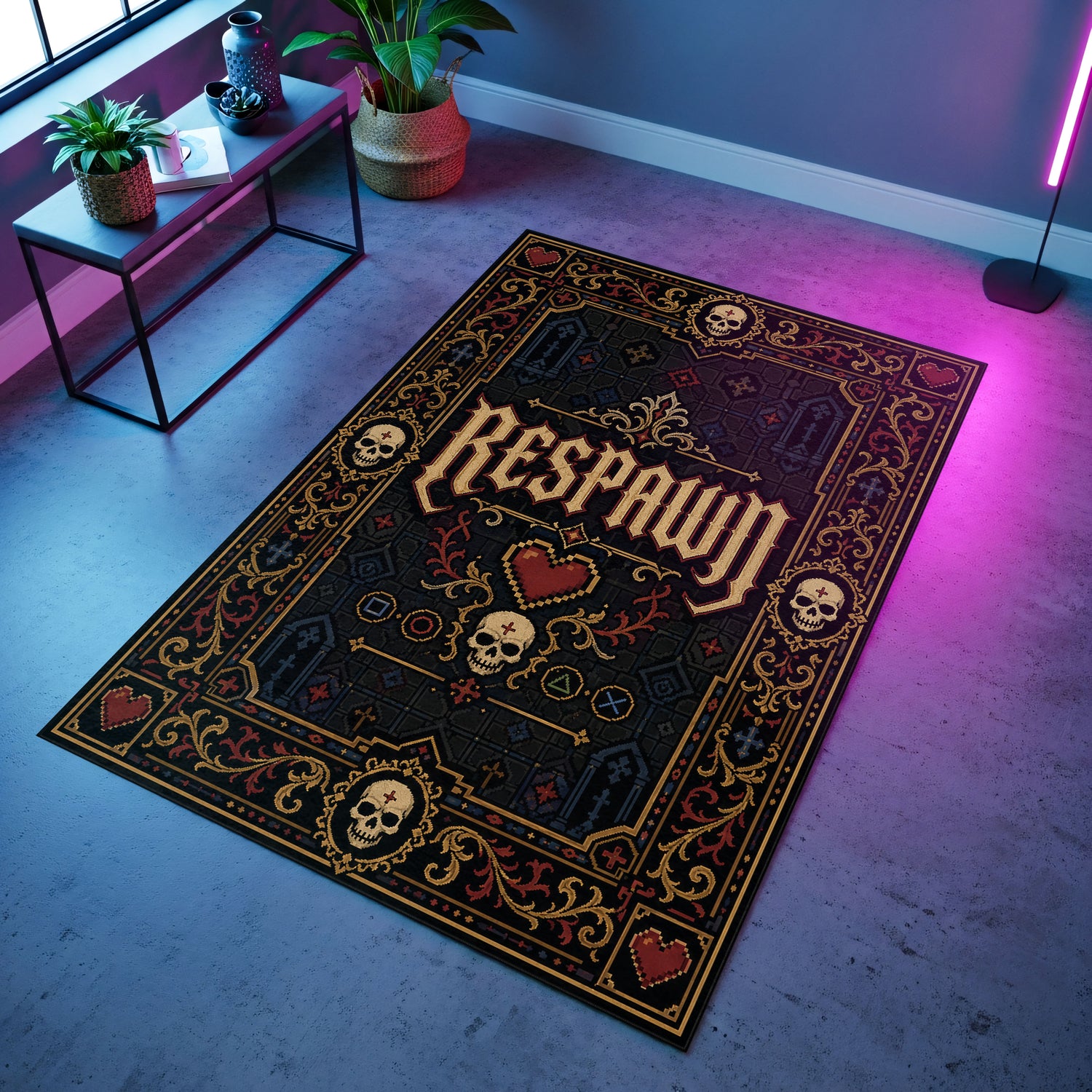Respawn Gothic Gaming Halısı | Kurukafa Gotik Desen Siyah Kırmızı