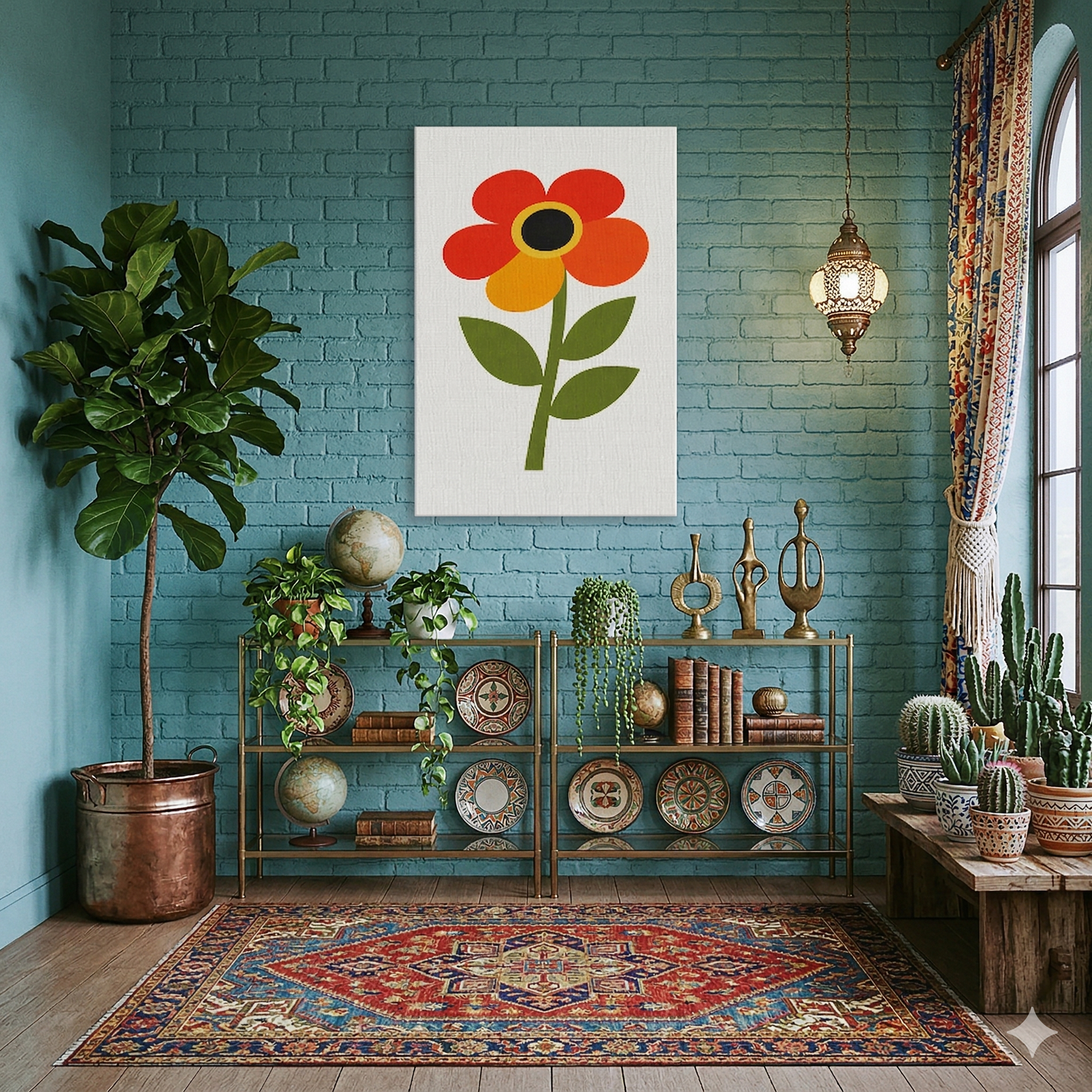 Retro Çiçek Minimalist Kanvas Tablo