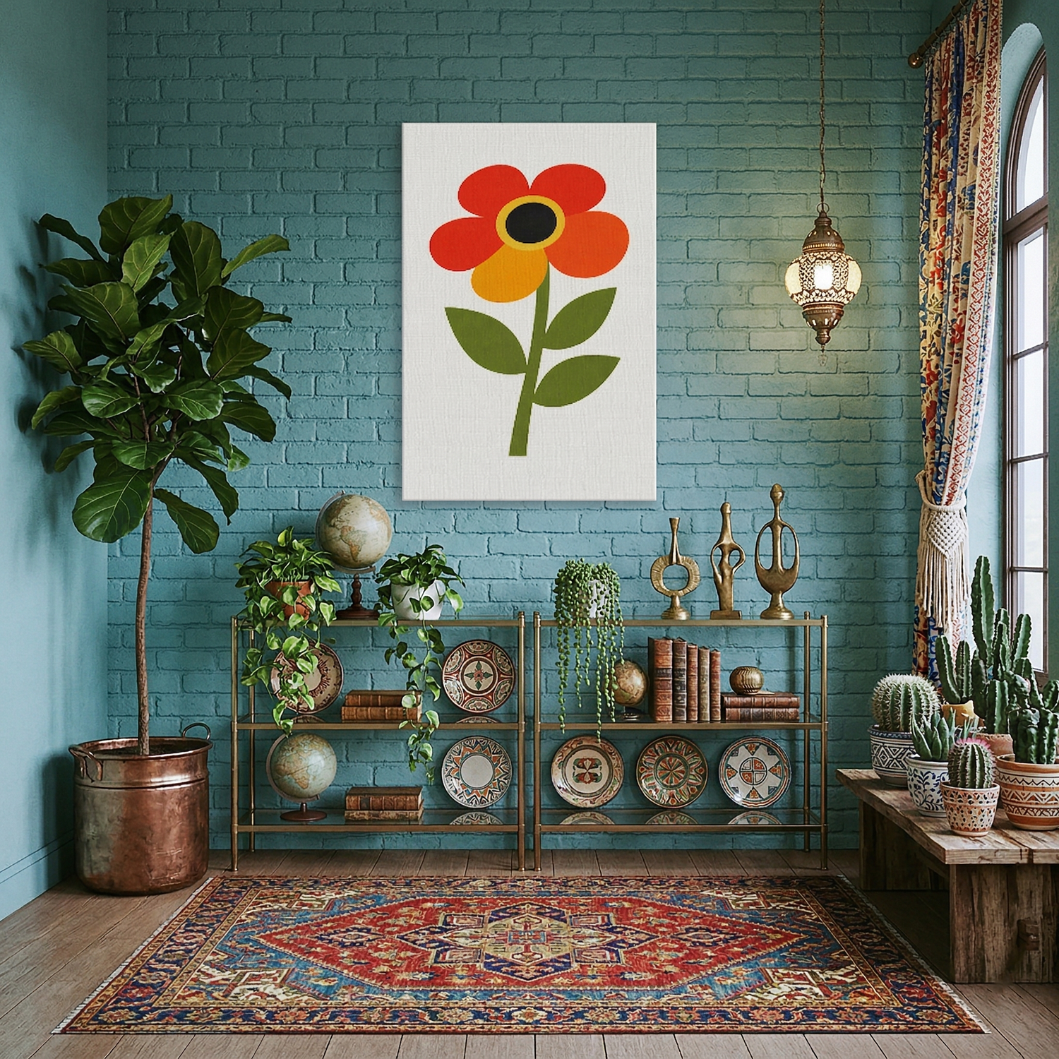 Retro Çiçek Minimalist Kanvas Tablo