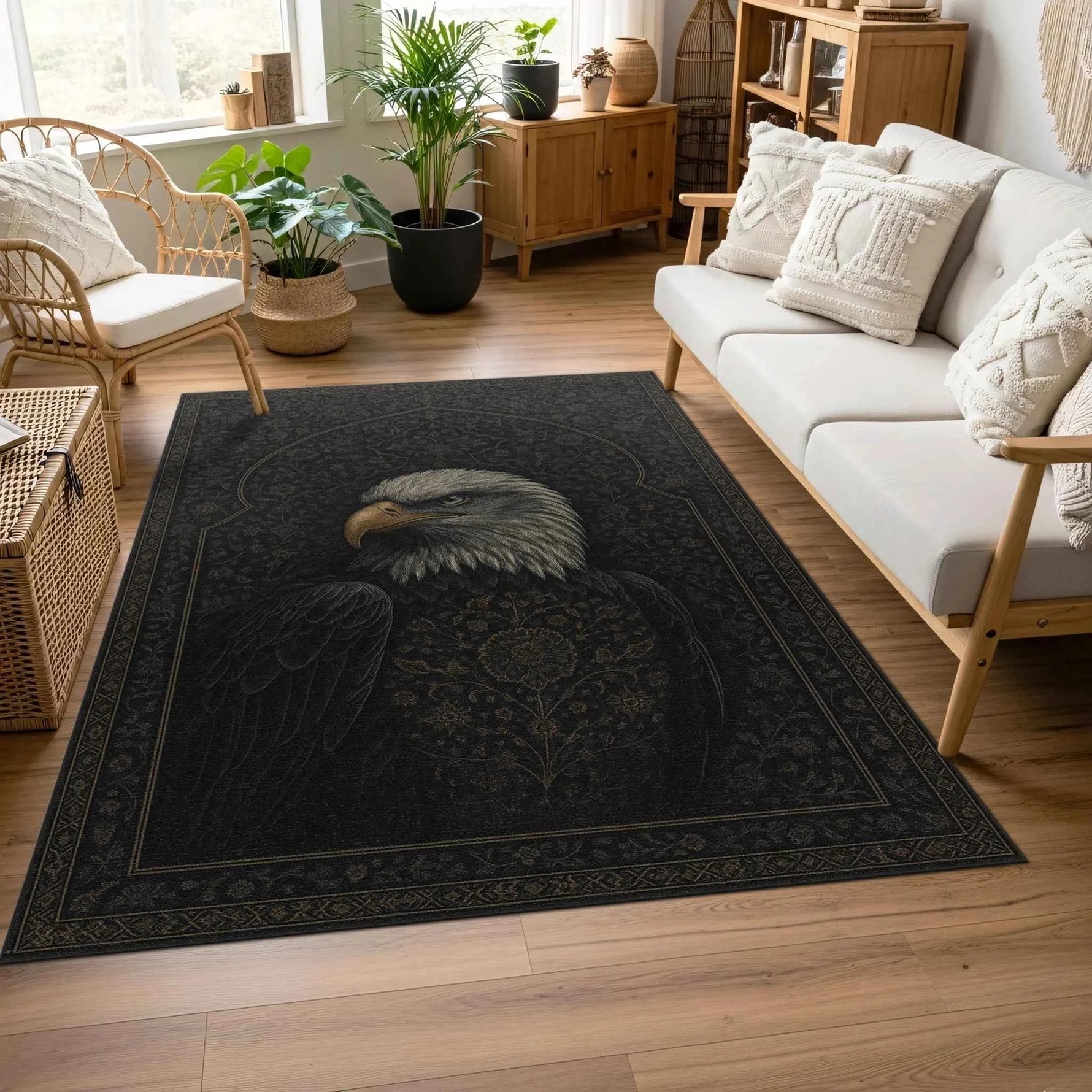 Royal Eagle Kartal Figürlü Siyah Vintage Halı