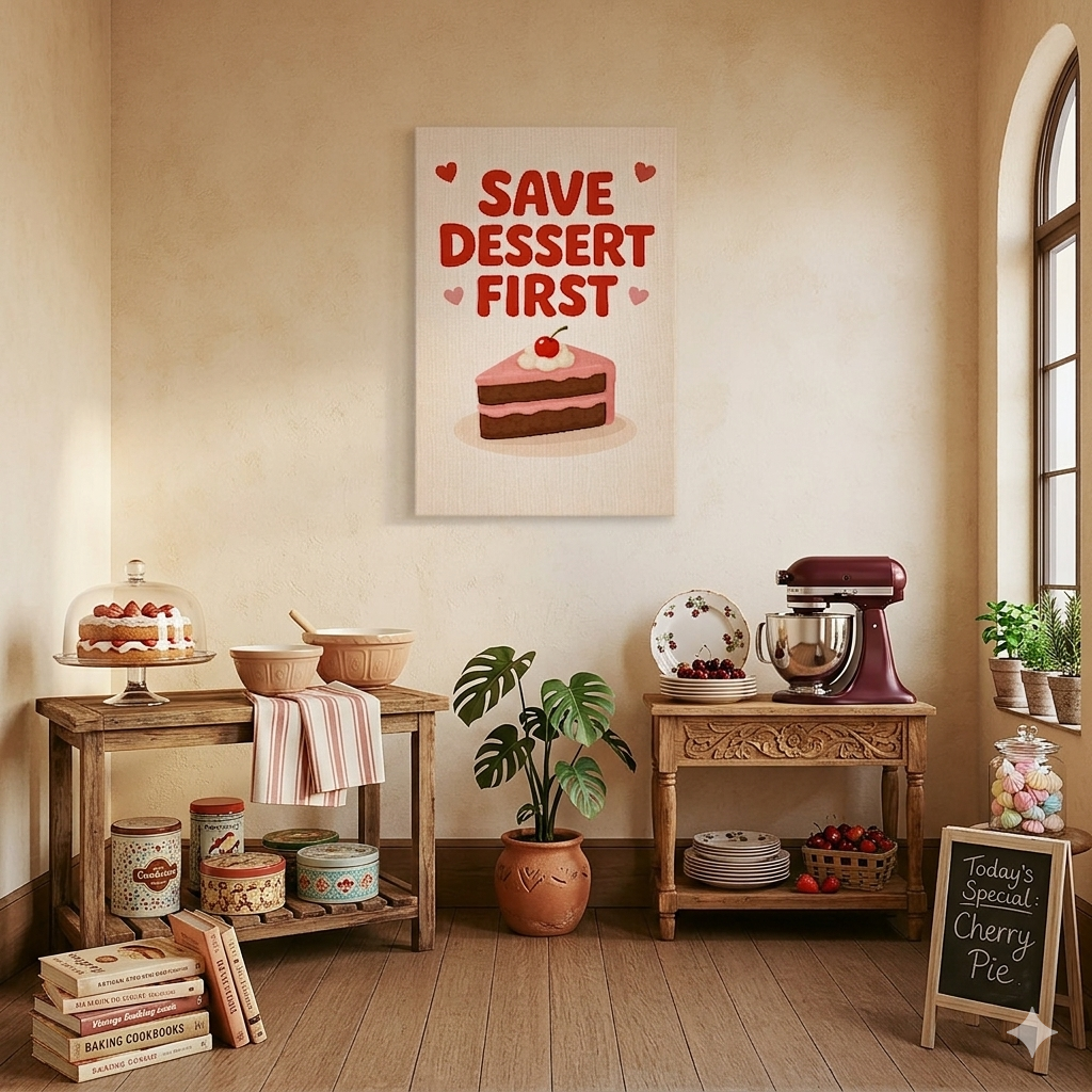 Save Dessert First Mutfak Kanvas Tablo - Modern ve Şık Tasarım