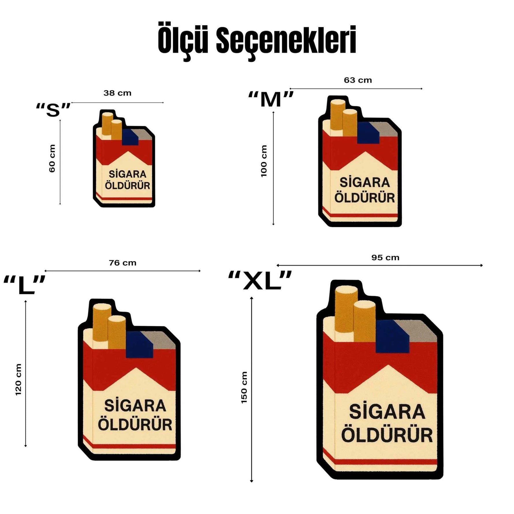 "Sigara Öldürür" Yazılı Paket Formunda Komik Halı | Pop-Art Tasarım Halı