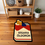 "Sigara Öldürür" Yazılı Paket Formunda Komik Halı | Pop-Art Tasarım Halı
