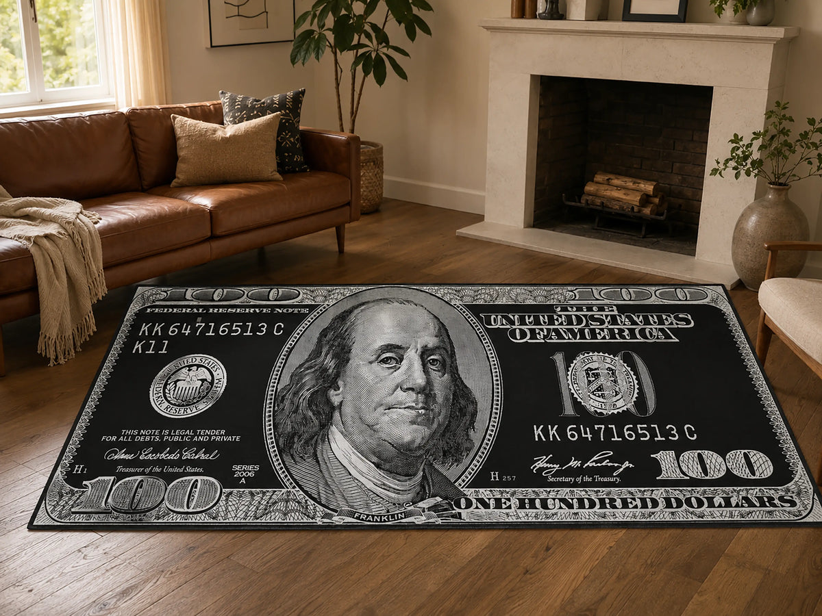 100 Dolar Banknot Baskılı Siyah Altın Halı