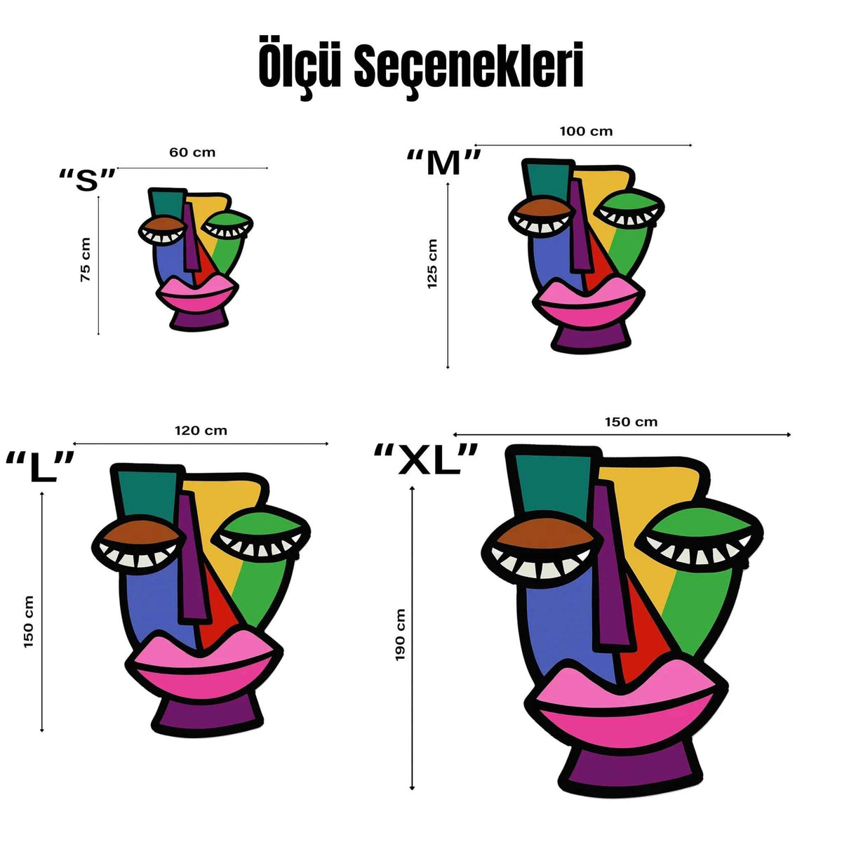 Soyut Yüz Tasarımlı Renkli Dekoratif Halı | Kübist Sanat Temalı Amorf Modern Halı