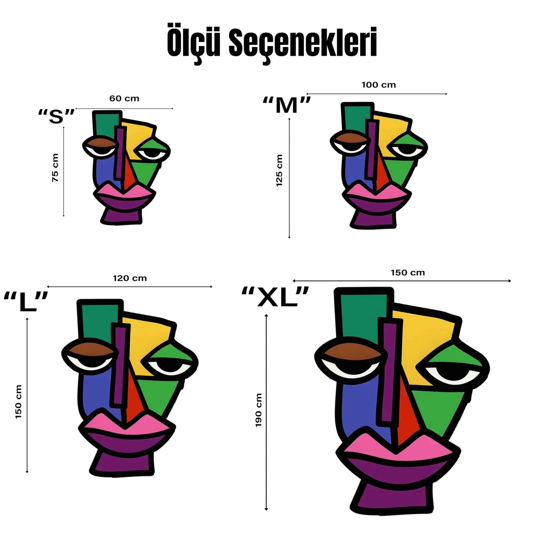 Soyut Yüz Tasarımlı Renkli Pop Art Dekoratif Halı | Kübist Sanat Temalı Amorf Modern Halı