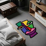 Soyut Yüz Tasarımlı Renkli Pop Art Dekoratif Halı | Kübist Sanat Temalı Amorf Modern Halı