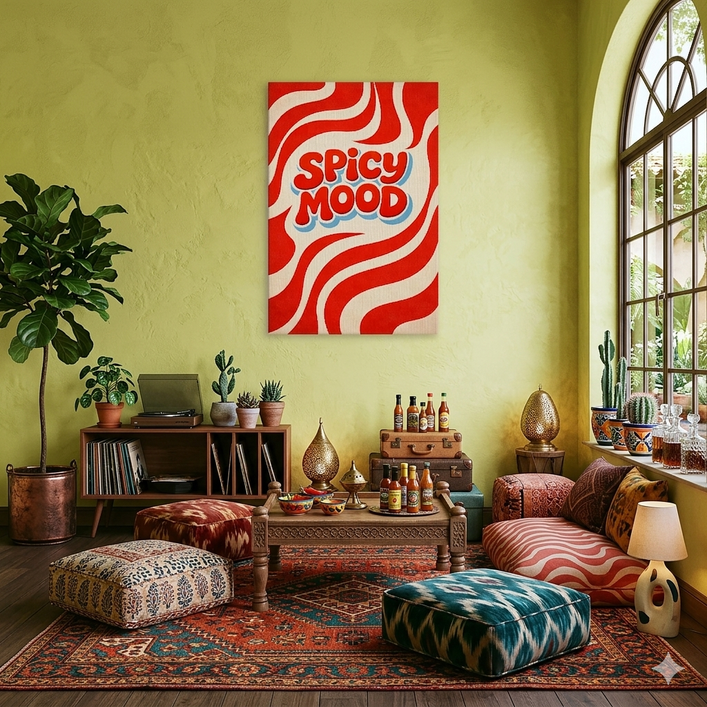 Spicy Mood Kanvas Tablo - Groovy Tipografi ile Ev Dekorasyonunuzu Renklendirin