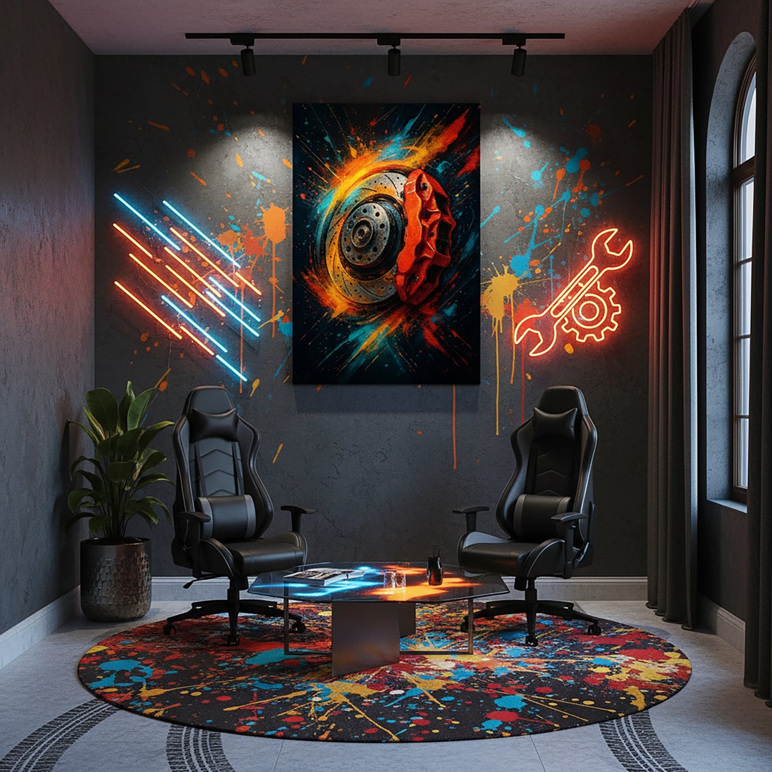 Çerçevesiz kanvas tablo, spor fren diski ve kırmızı kaliper illüstrasyonuyla tasarlanmış dinamik ve enerjik bir duvar dekoru sunar. Yüksek çözünürlüklü FabricUp dijital baskı kalitesi sayesinde estetik, premium ve modern otomotiv temalı dekorasyon için dikkat çekici bir sanat eseridir.