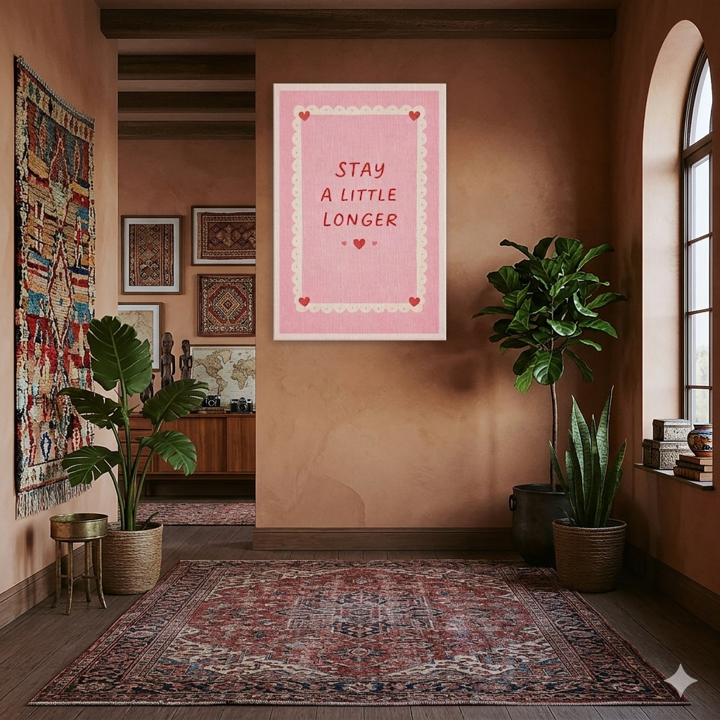 Stay A Little Longer Romantik Tipografi Kanvas Tablo