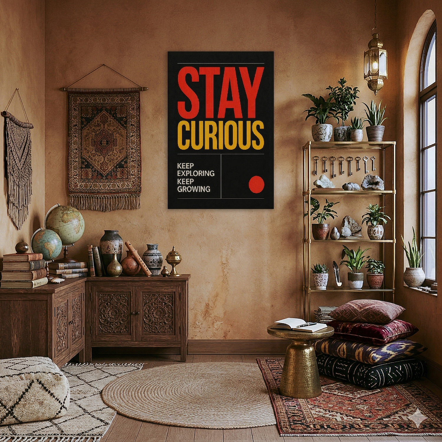 Stay Curious Motivasyon Tipografi Kanvas Tablo