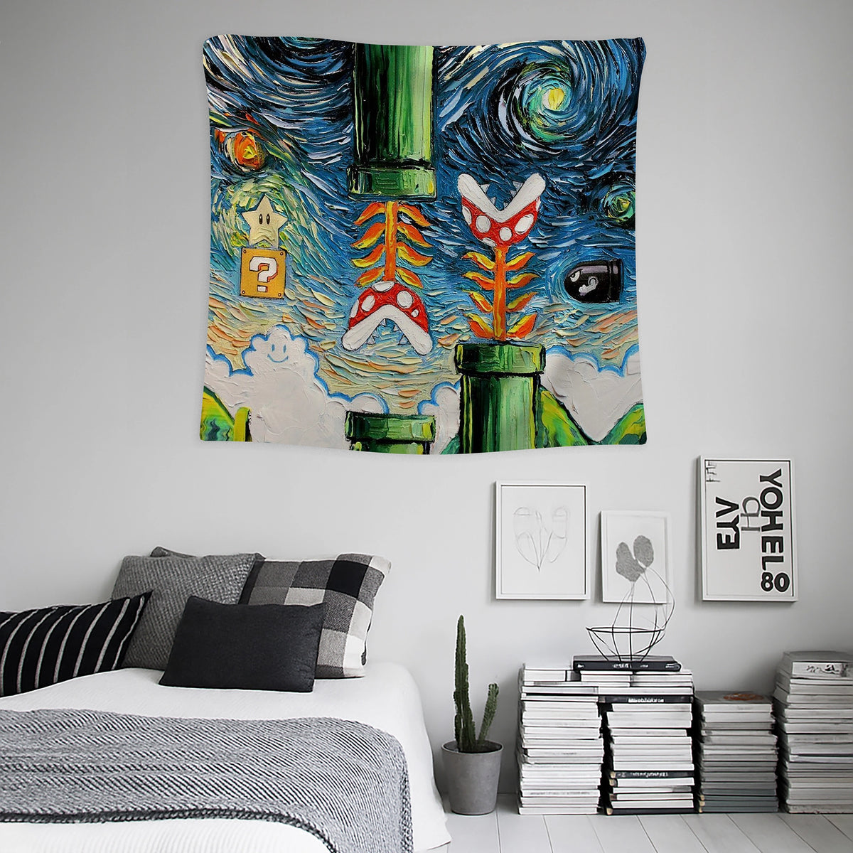 Sanatsal fırça darbeleriyle boyanmış gece manzarasını oyun karakterleri ve grafik detaylarla harmanlayan FabricUp duvar örtüsü, pop art ve nostaljik stil sevenler için özgün bir dekor çözümü sunar. Net baskı teknolojisi tüm detayları belirgin yansıtır.