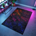3D Görünümlü Neon Işık Sızmalı Geometrik Gamer Halısı