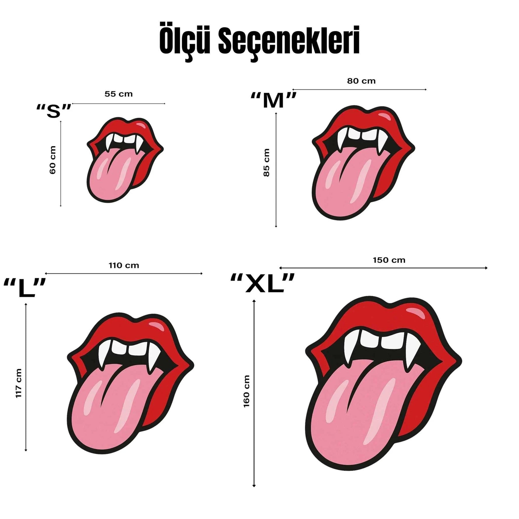 Vampir Dişli ve Dil Figürlü Kırmızı Dudak Şekilli Pop-Art Halı