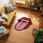 Vampir Dişli ve Dil Figürlü Kırmızı Dudak Şekilli Pop-Art Halı